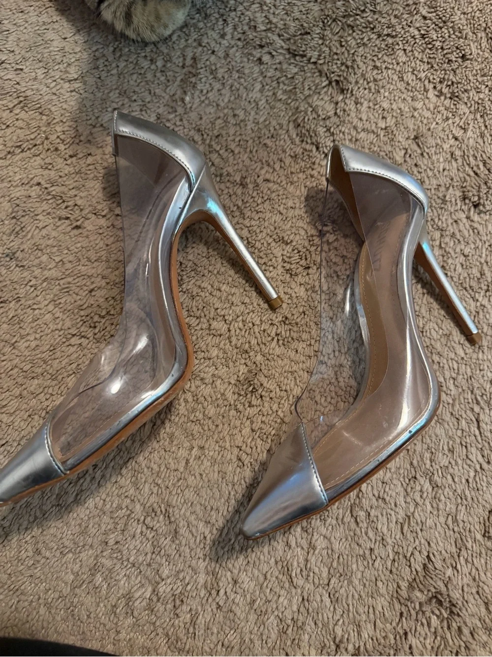 SCHUTZ Silver Pointed-Toe Pumps with Clear Panels